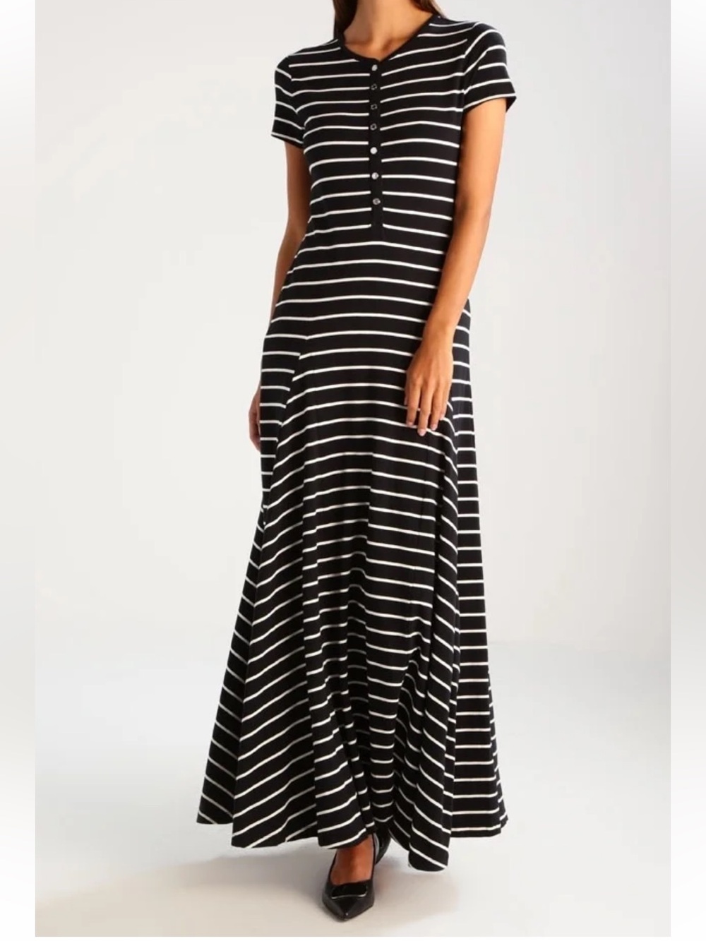 Lauren Ralph Lauren Striped Henley Maxi Dress Medium Cotton Blend